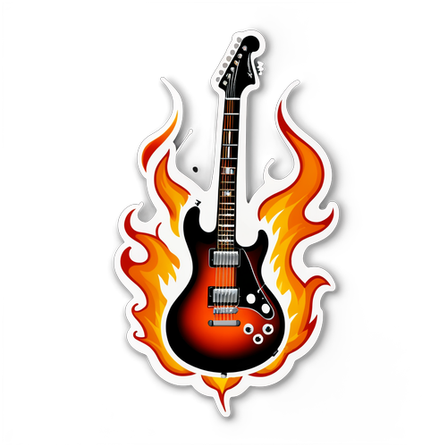 Hyper-Realistic Electric Guitar with Flames Sticker