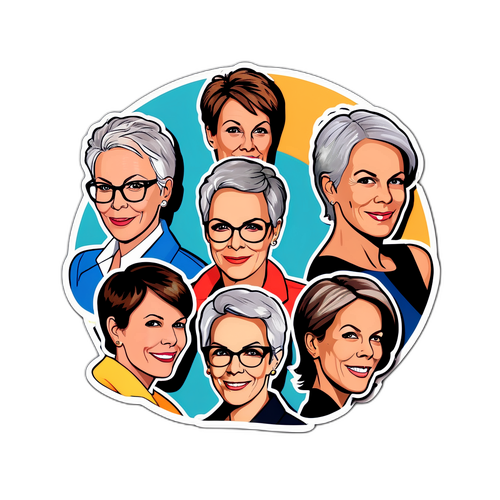 Farverig collage af Jamie Lee Curtis' berømte roller