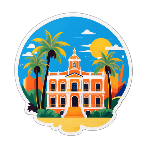 Sticker de Cartagena com ilustrações coloridas da arquitetura colonial