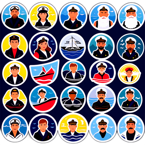 Наклейки з зображеннями відомих моряків, що символізують динаміку та енергію портового життя