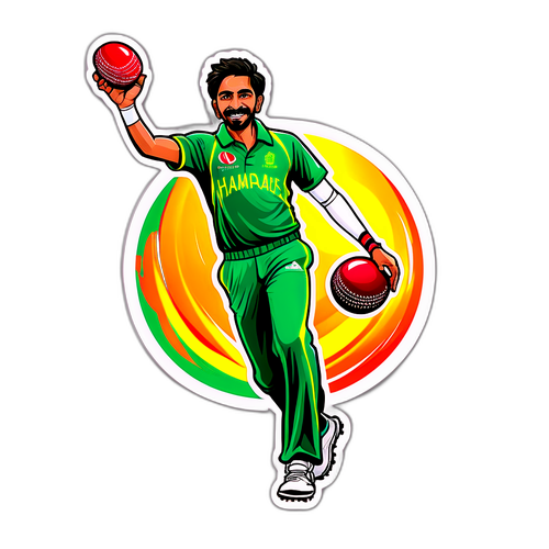 Sticker Haris Rauf dalam Pose Aksi Kriket