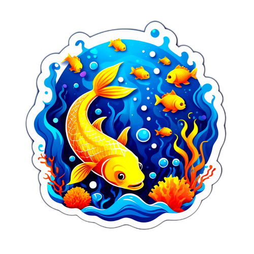 Яркий символ Зодиака Рыбы с элементами подводного мира