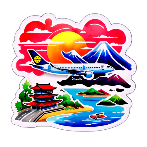 日本机场水彩风景贴纸