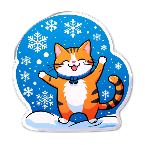 Autocollant humoristique d'un chat jouant dans la neige