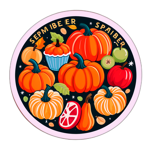 Sticker ng Setyembre na may mga pagkain ng panahon