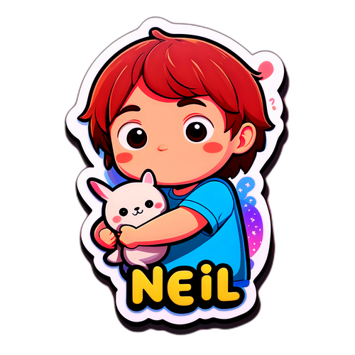 Schattige sticker van de naam Niel met cartoonkarakters