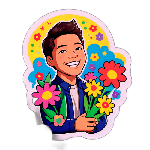 Sticker ni Carlo Aquino na may mga bulaklak at 'For you!'