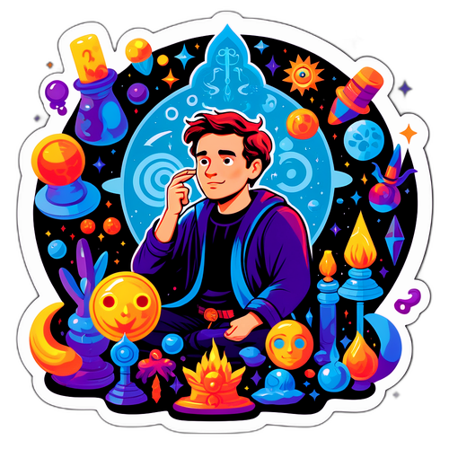 Illustration d'Ed Warren entouré d'objets mystiques