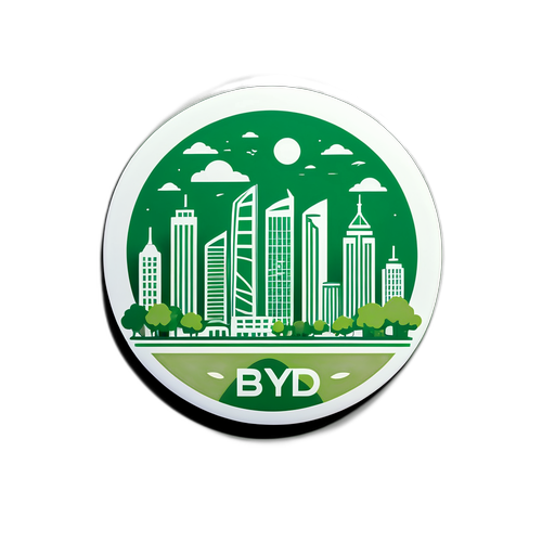 Logo BYD in una città verde