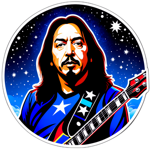 Sticker med Ace Frehley i kosmisk baggrund