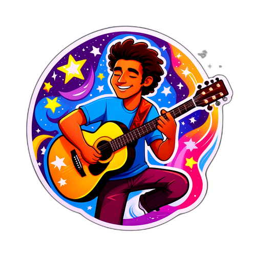  sticker צבעוני וכיפי של אביתר דוד מנגן בגיטרה אקוסטית 