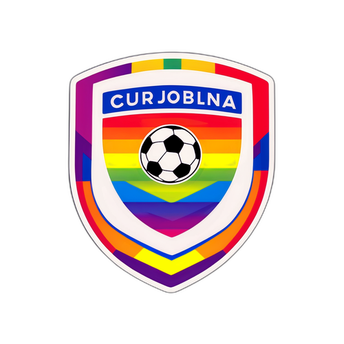 Jalkapallojoukkueen logo sateenkaaren väreissä