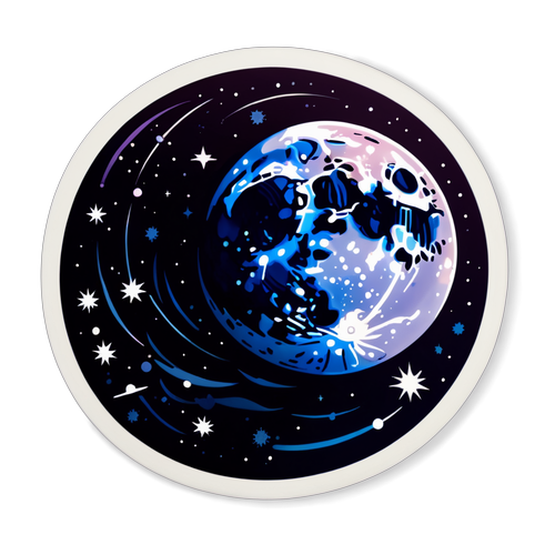 Autocollant illustrant la nouvelle lune du 27 avril, avec des motifs de constellations et une atmosphère mystique