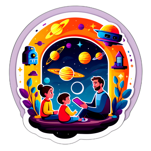温馨家庭与科幻梦想的贴纸