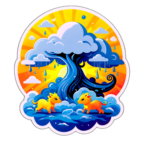 Desain Fantasi Menawan dengan Awan, Hujan, dan Sinar Matahari