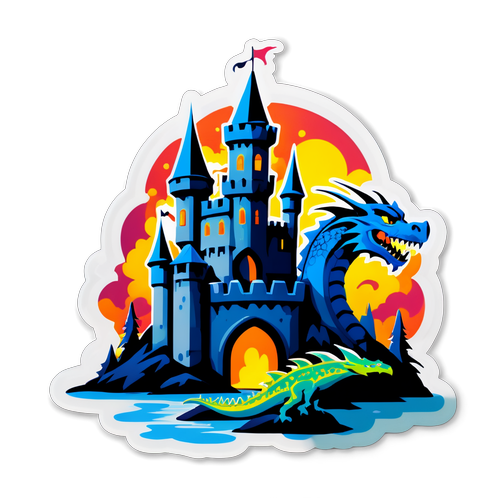 神秘城堡与龙的幻想冒险贴纸