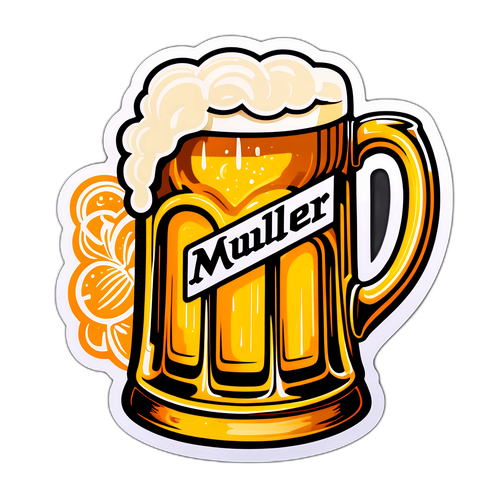 Kreatives Design mit einem stilisierten Bierkrug und dem Namen 'Müller'