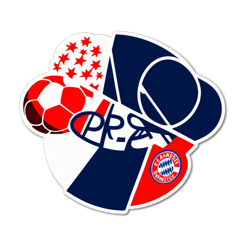 Dessin minimaliste représentant la rivalité entre le PSG et le Bayern, avec des ballons de football