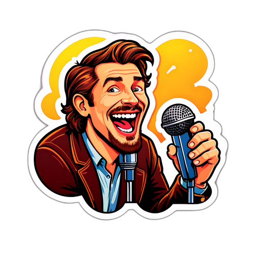 Sticker van Tristan Lopin met microfoon en lachend publiek