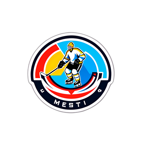 Minimalistinen logo suunnittelu Mestis:lle, joka esittää jääkiekkoelementtejä eleganssilla