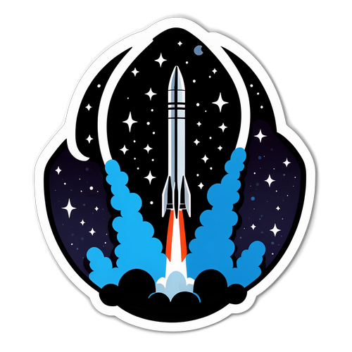 Minimalist naklejka z sylwetką rakiety Rocket Lab w nocnym niebie