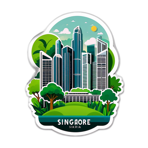 Moderne klistremerke av Singapores skyline