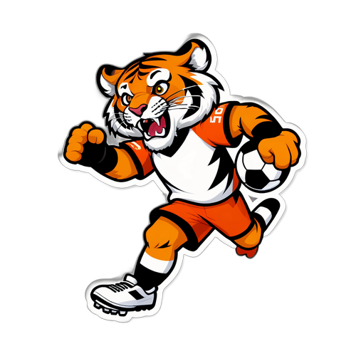 호랑이 마스코트 축구공 차기