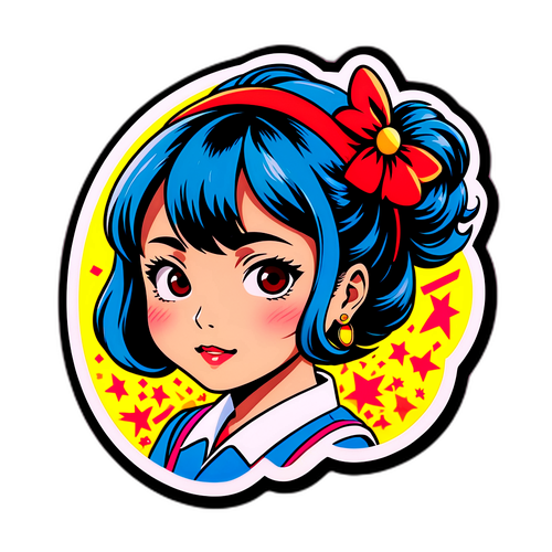 昭和のアイドル風ポップアートステッカー