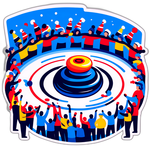  curling jelenet kővel és szurkolókkal 