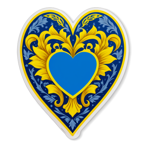 Декоративний стікер з шохедом на фоні серця з прапором України