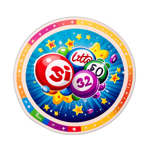 Ekscytująca naklejka reprezentująca bilet Lotto z animowanymi błyskotkami