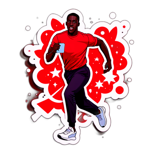 Un sticker dynamique de Damson Idris courant sur un tapis rouge