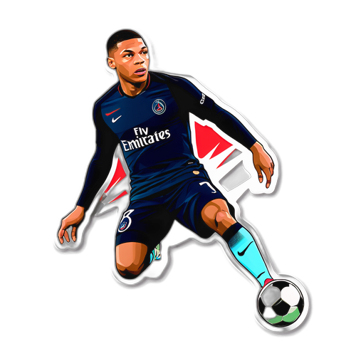 Sticker van Mbappé met bal in actie