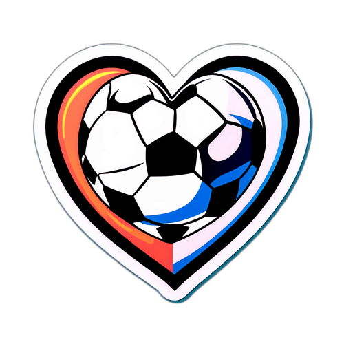 Аестетичний наліпка, що відображає спортивний дух футболу у формі серця з м'ячем