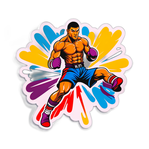 Barevný kickboxer v akci s nápisem 'Kick It!'