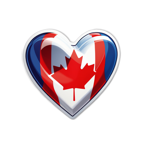 Kleurrijke sticker van de Canadese vlag met een stembiljet in de vorm van een hart