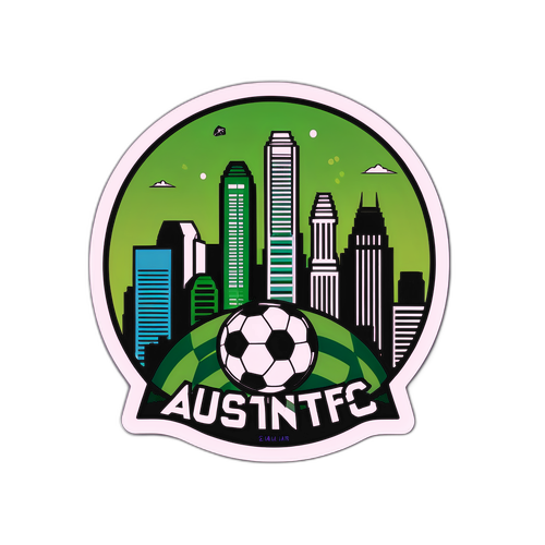 Stiker Warna Cerah Austin FC dengan Bola Sepak dan Latar Belakang Latar Kota
