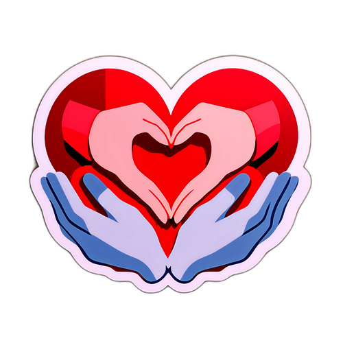 Sticker del concepto 'unido' con un corazón y manos entrelazadas sobre un fondo cálido
