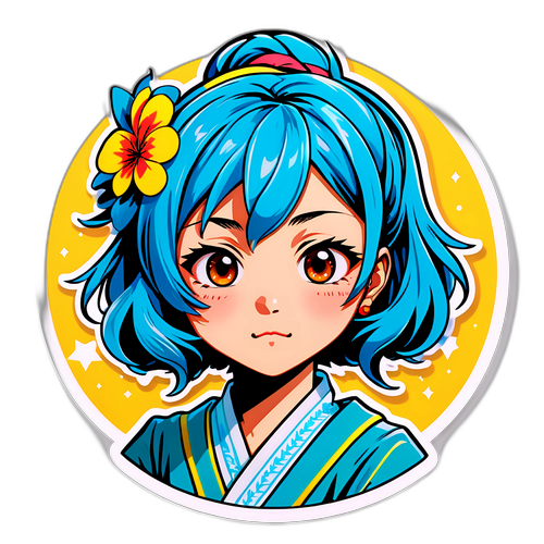 青い髪の少女のステッカー