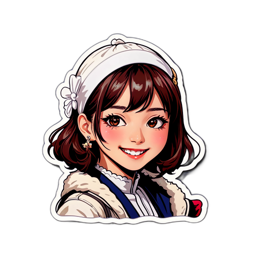 ハルナ・コジマの独特な笑顔とファッションを表現したキャラクターステッカー