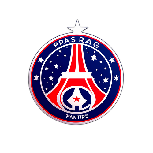 Emblema echipei PSG cu stelele pariziene strălucitoare în fundal
