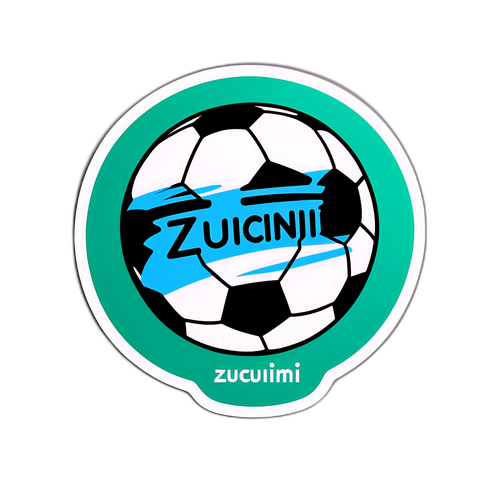 Diseño minimalista de un sticker con la palabra 'zuculini' y un contorno de una pelota de fútbol