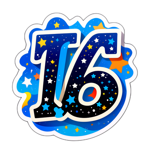 Sticker met het nummer 764 in artistieke typografie