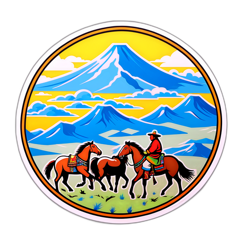 モンゴルの伝統的なデザインの馬とエルシクのステッカー