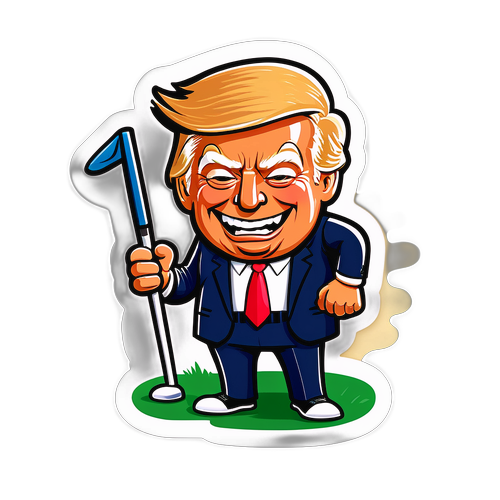 Grappige cartoonversie van Donald Trump die golf speelt