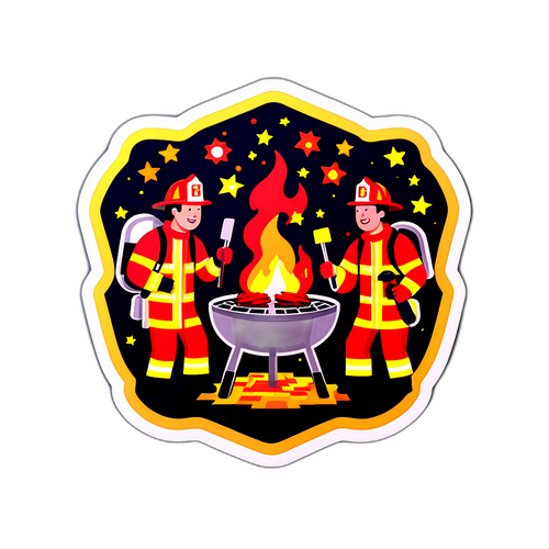 Pompiers en fête autour d'un barbecue
