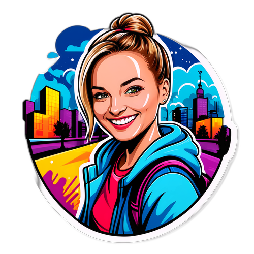 Uśmiechająca się Iwona Wieczorek w stylu graffiti