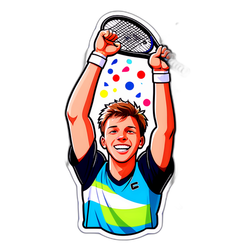 Sticker cu Jannik Sinner sărbătorind o victorie