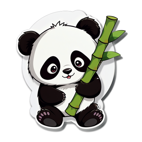 可爱的熊猫抱着竹子