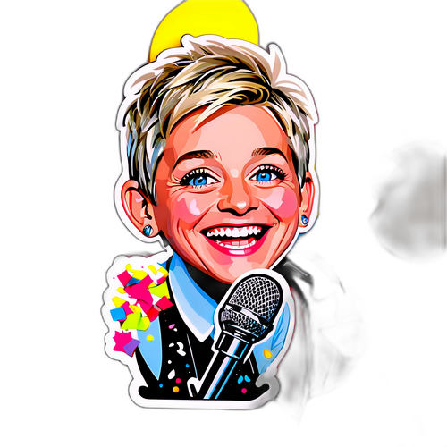 Playful Sticker of Ellen DeGeneres with Microphone